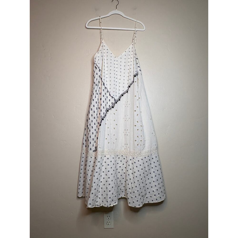 Zara Cream with Black/Navy Patchwork Midi Dress XXL - Picture 6 of 6